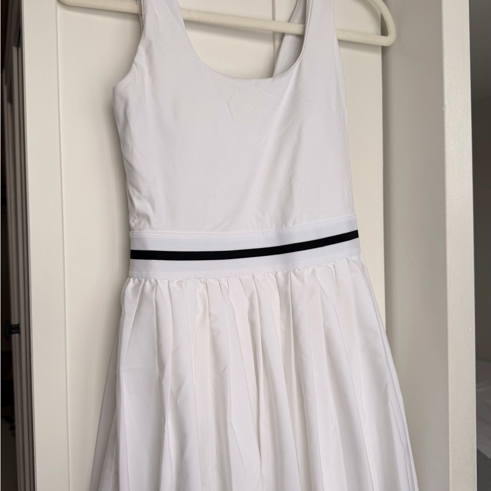 Tennis White Sleeveless Dress with Black Stripe